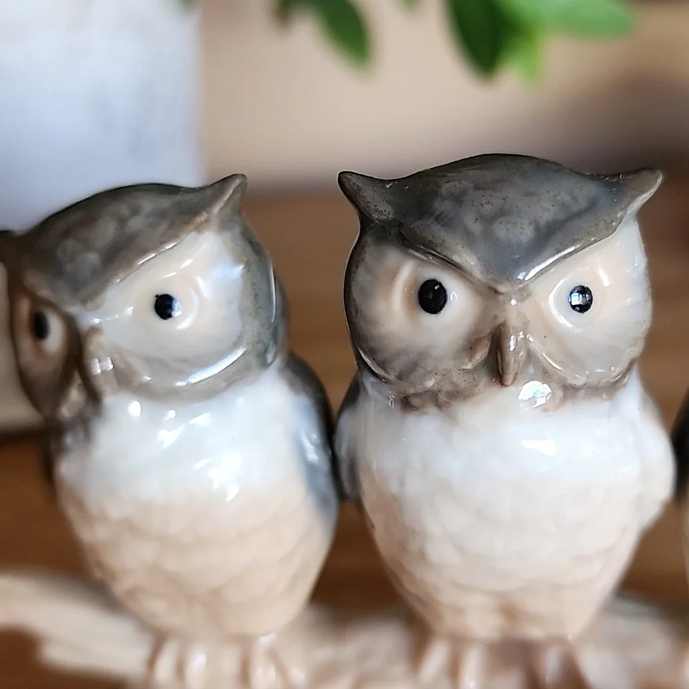 Vintage  Otagiri Three Wise Owls On Branch Figure - Picture 6 of 11